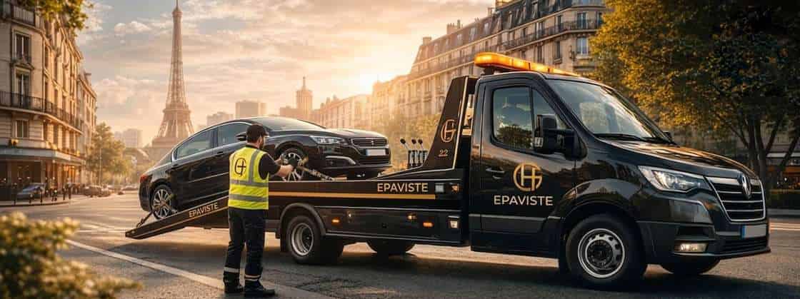 Service d'épaviste professionnel pour enlèvement d'épave gratuit Camion épaviste enlevant une voiture pour enlèvement d'épave gratuit en Île-de-France